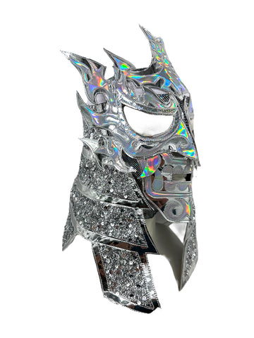 PENTAGON/FENIX (proGRADE-LYCRA) Adult Lucha Libre Wrestling Mask - Glitter Silver