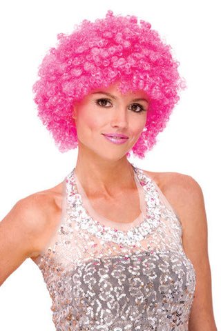 GLITTER AFRO Halloween Disco costume wig - Hot Pink