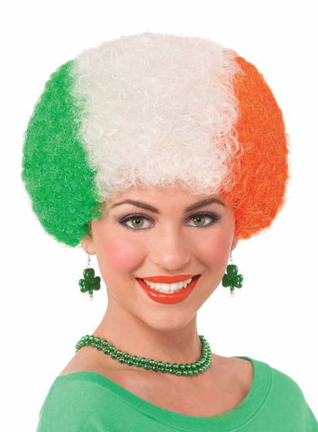LUCKY IRISH SHAMROCK Halloween Afro Wig - Green/White/Orange