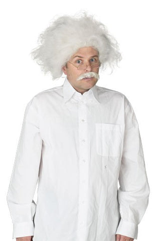 MAD SCIENTIST White Wig and Mustache costume accessory set