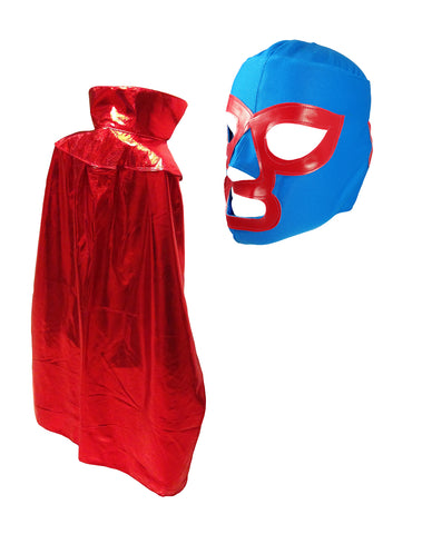 NACHO JR YOUTH KIDS 30" Lucha Libre Halloween Costume Cape & Mask - Metallic RED